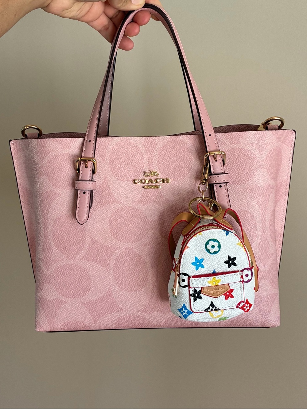 White Multicolor Mini Backpack Keychain Bag Charm